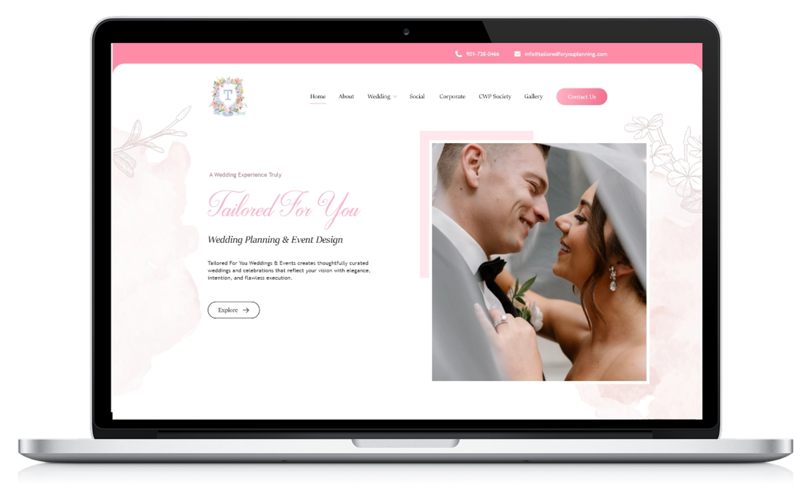 Tailored For You website homepage on laptop